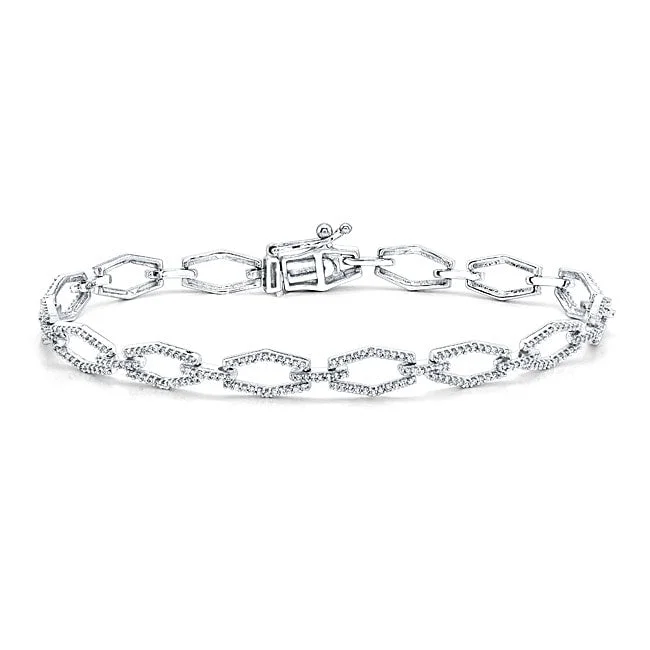 Adjustable crystal charm bracelets-10k White Gold 1ct TDW Geometric Diamond Link Bracelet