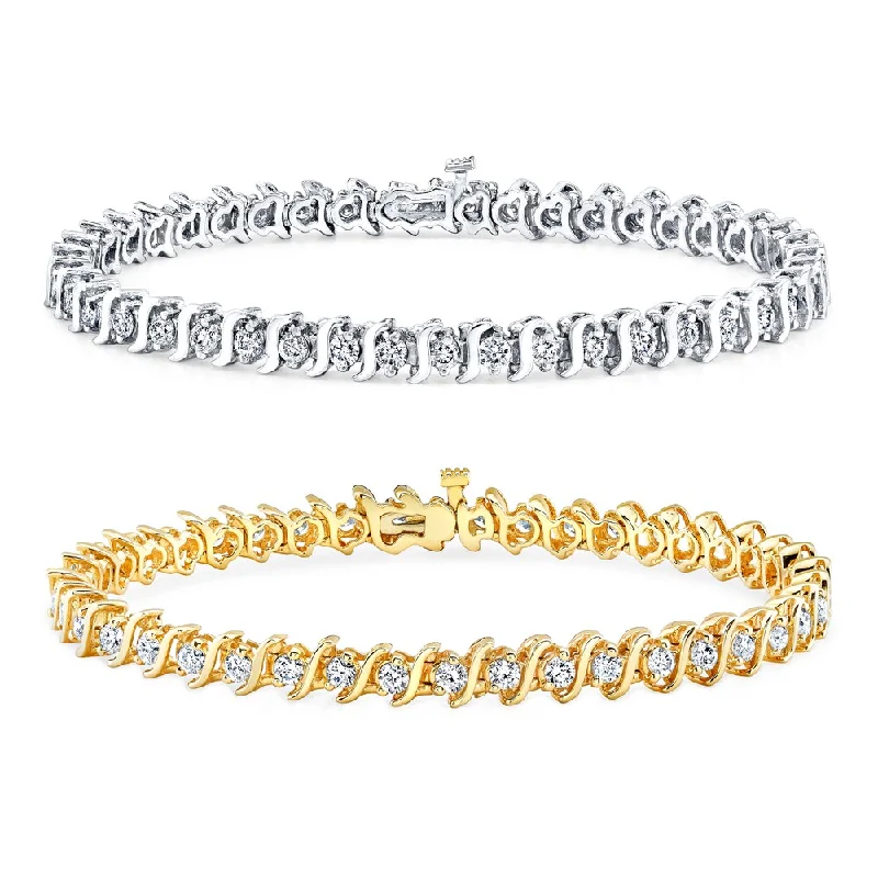 Designer silver bangles with engraving-14k Gold 4ct TDW Diamond Tennis Bracelet (J-K, I2-I3) - 7-inch