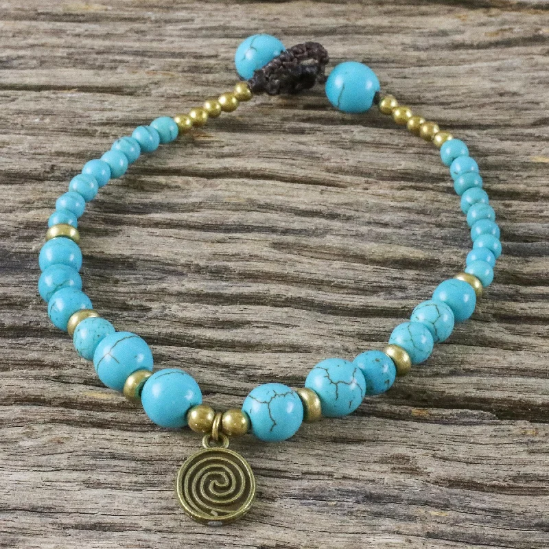 High-end gold-plated bracelets-Andaman Waves Turquoise Colored Bead Bracelet with Brass Charm