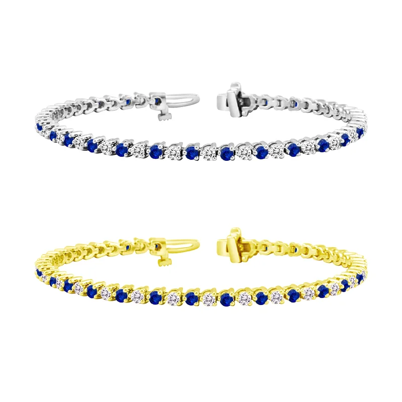 Adjustable silver bangle bracelets-Auriya 1 1/2ct Blue Sapphire and 1 1/2ct TW 3-Prong Diamond Tennis Bracelet 14k Gold