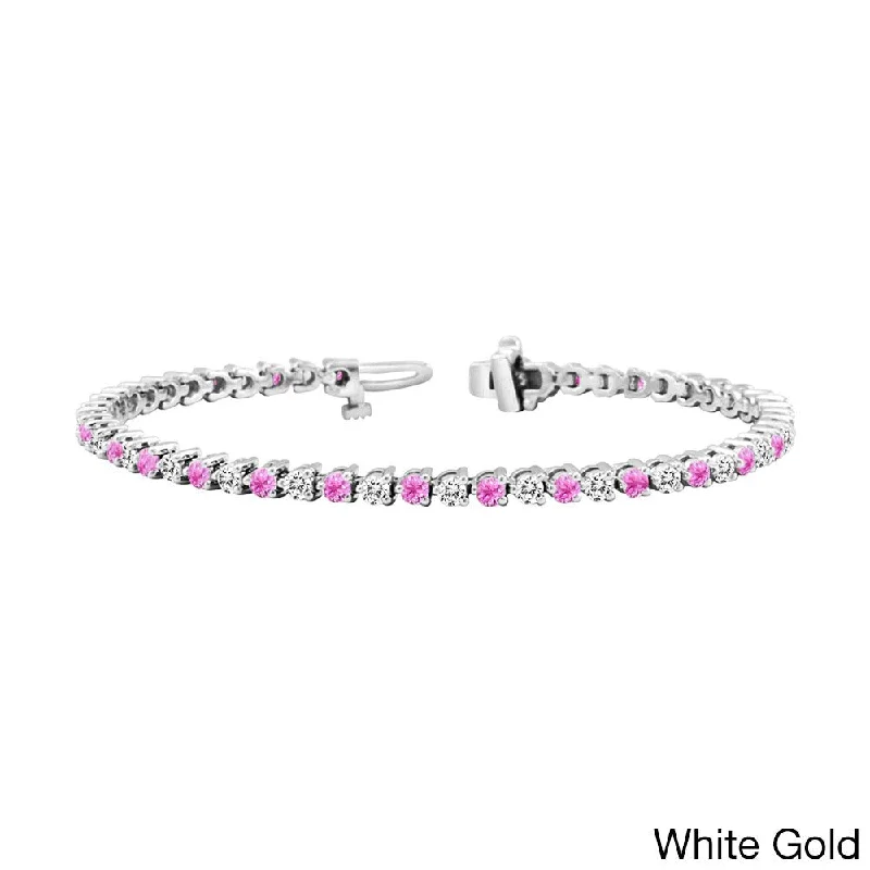 Personalized sterling silver bracelets-Auriya 1 1/2ct Pink Sapphire and 1 1/2ct TW 3-Prong Diamond Tennis Bracelet 14k Gold