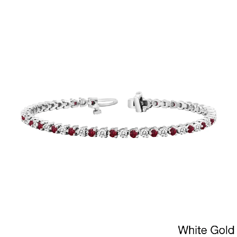 Unique metal bangles with charms-Auriya 1 1/2ct Red Ruby and 1 1/2ct TW 3-Prong Diamond Tennis Bracelet 14k Gold