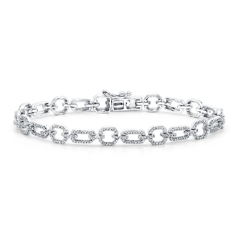 Unique boho bracelet designs for women-Auriya 10k White Gold 1ct TDW Round Chain Link Diamond Bracelet