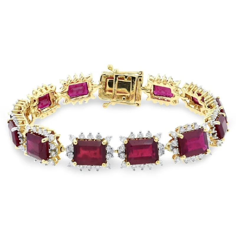 Adjustable woven cord bracelets-Auriya 14k Gold 31 7/8ct Ruby and 3ct TDW Diamond Bracelet - Red