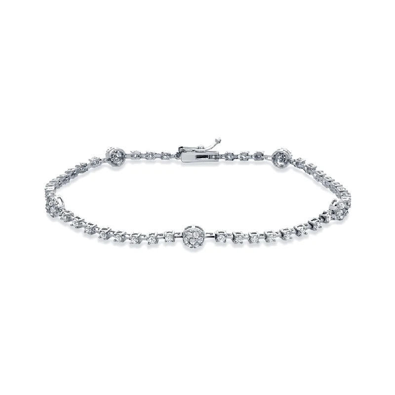 Custom beaded bracelets with initials-Auriya 14k White Gold 1 1/2ct TDW Round Diamond Halo Tennis Bracelet