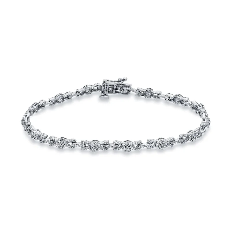 Simple gemstone bracelet sets-Auriya 14k White Gold 1 1/4ct TDW Round Diamond Link Tennis Bracelet