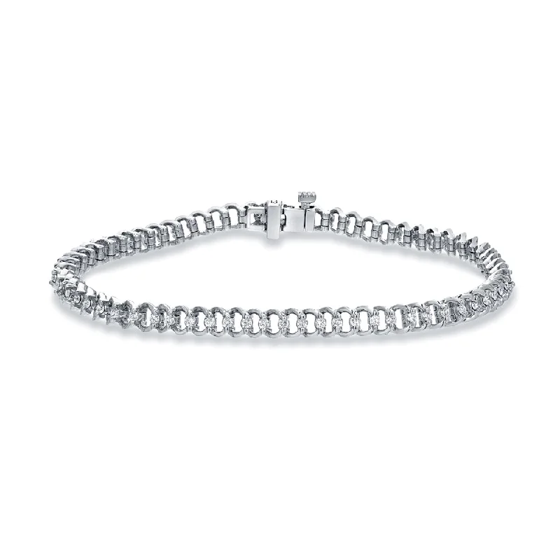 Adjustable gemstone bangles for men-Auriya 14k White Gold 1ct Round Diamond Chain Link Tennis Bracelet