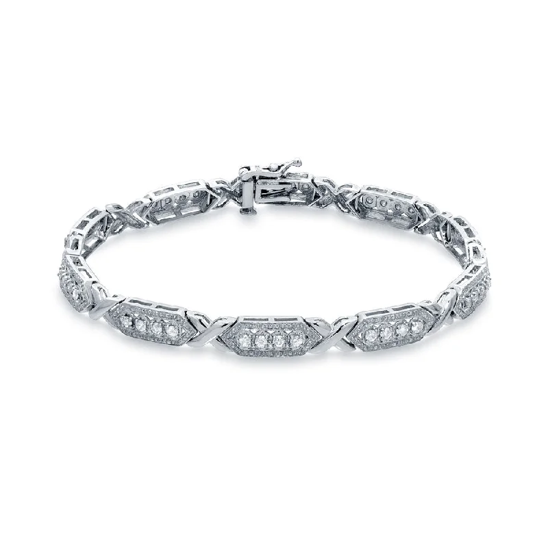 Adjustable leather bracelets with custom charms-Auriya 14k White Gold 1ct TDW Round Diamond Link Tennis Bracelet