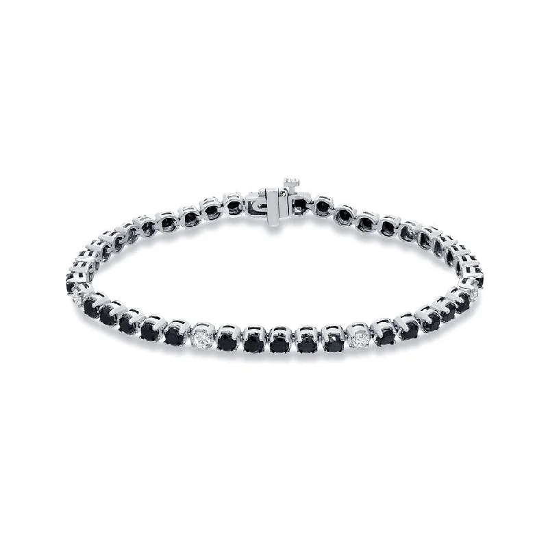 Adjustable wrap bracelets for women-Auriya 14k White Gold 5ct TDW Black and White Diamond Tennis Bracelet