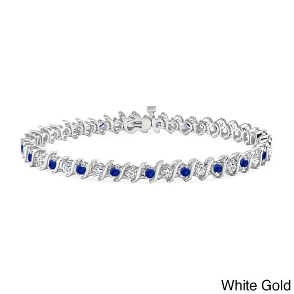 Simple wire-wrapped gemstone bracelets-Auriya 2 1/2ct Blue Sapphire and 2 1/2ctw S-Link Diamond Tennis Bracelet 14k Gold