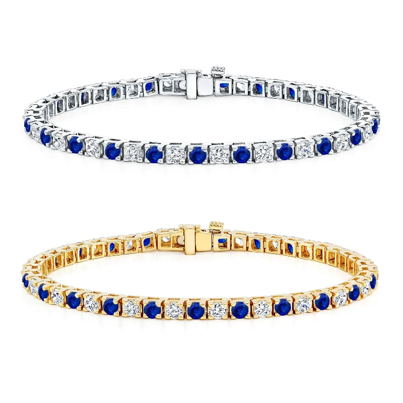 Vintage beaded bracelets for women-Auriya 2 1/2ct Round Blue Sapphire and 2 1/2ctw Diamond Tennis Bracelet 14k Gold