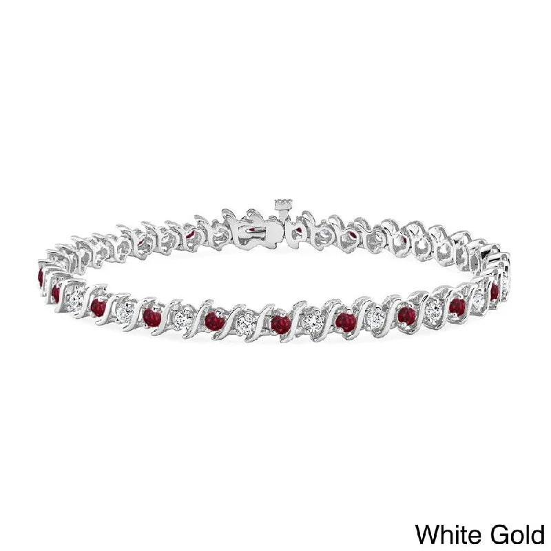 Classic pearl charm bracelets-Auriya 5ct Red Ruby and 5ctw S-Link Diamond Tennis Bracelet 14k Gold