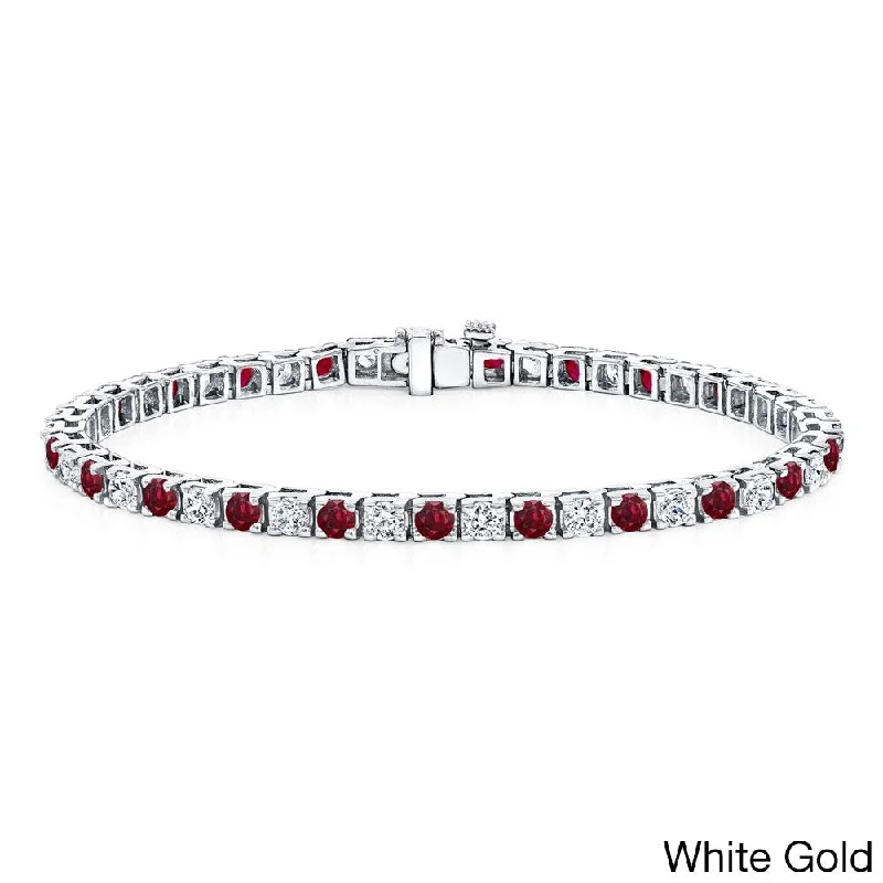 Personalized cuff bracelets for women-Auriya 5ct Round Red Ruby and 5ctw Diamond Tennis Bracelet 14k Gold