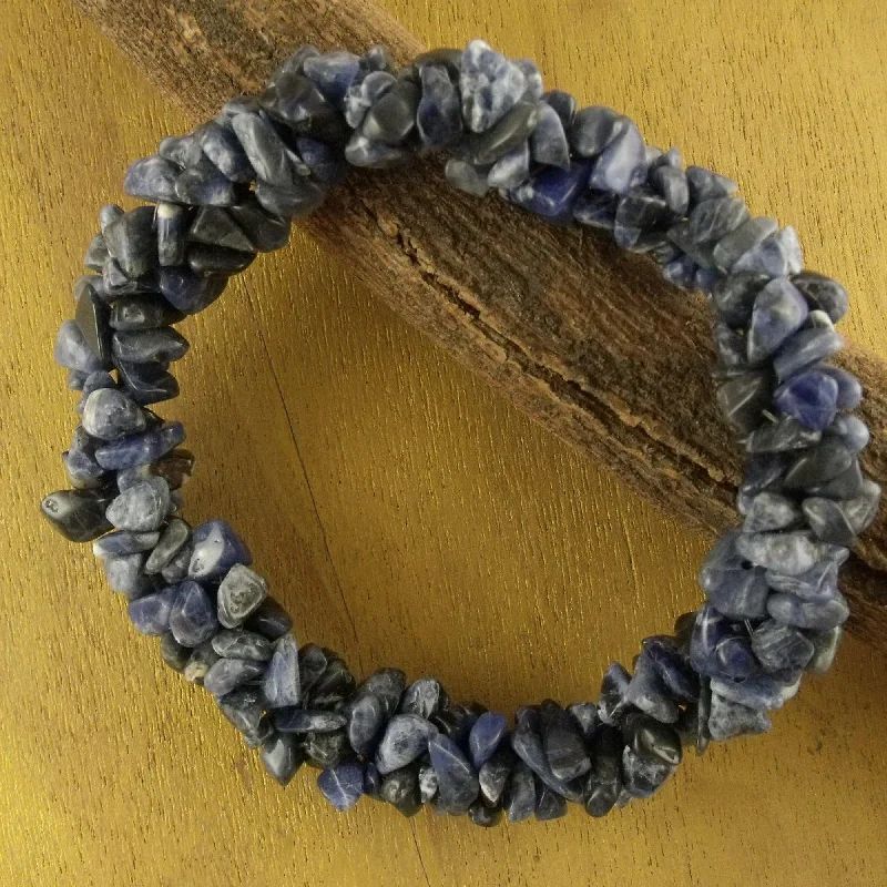 Fashionable beaded leather bracelets-Blue Muse Sodalite Stretch Beaded Bracelet Handmade India