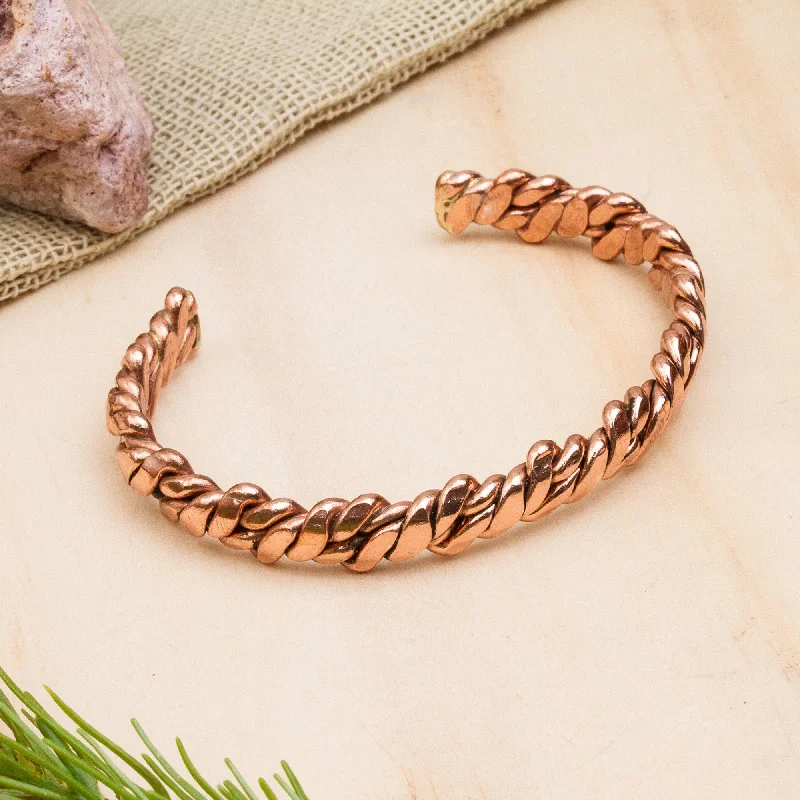 Custom engraved bracelets for couples-Brilliant Luster Handcrafted Copper Cuff Bracelet from Mexico