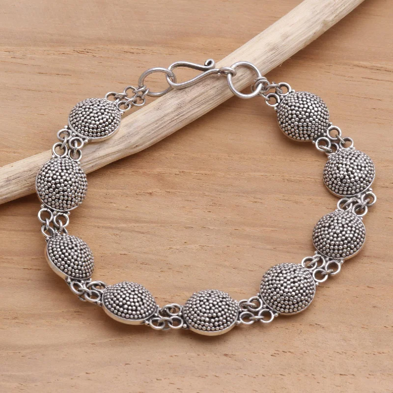 Simple silver chain bracelets for men-Buttons Sterling silver link bracelet