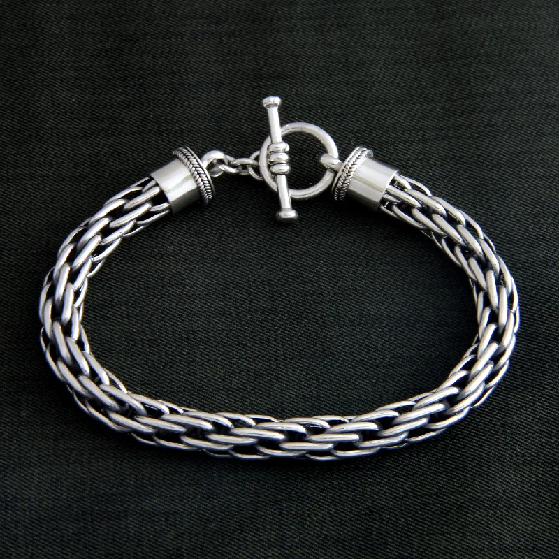 Vintage-style silver cuff bracelets-Courage Sterling Silver Chain Bracelet from Indonesia