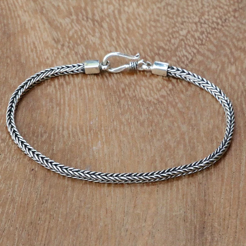 Custom engraved bracelets for couples-Dragon's Tail Hand Crafted Sterling Silver Chain Bracelet from Bali