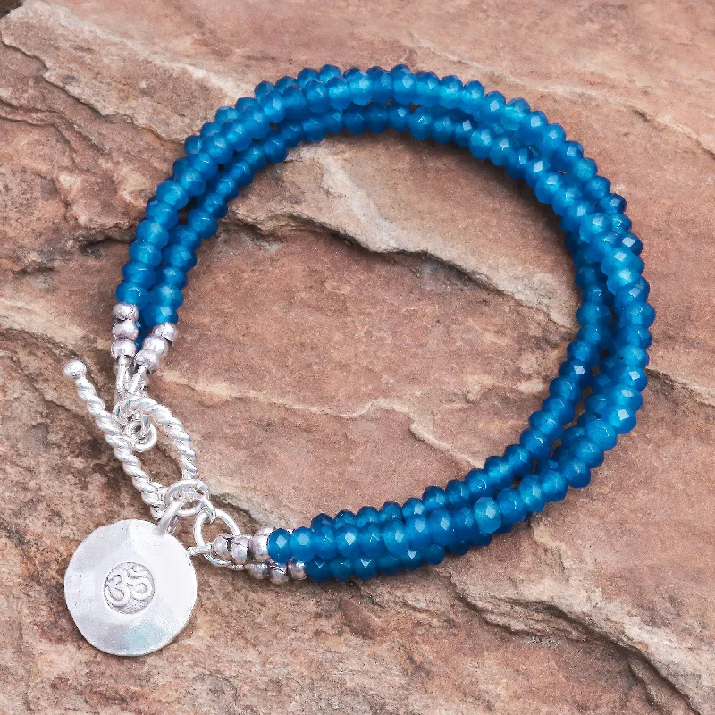 Adjustable friendship bracelet designs-Ever Blue 950 Silver and Blue Quartz Beaded Bracelet