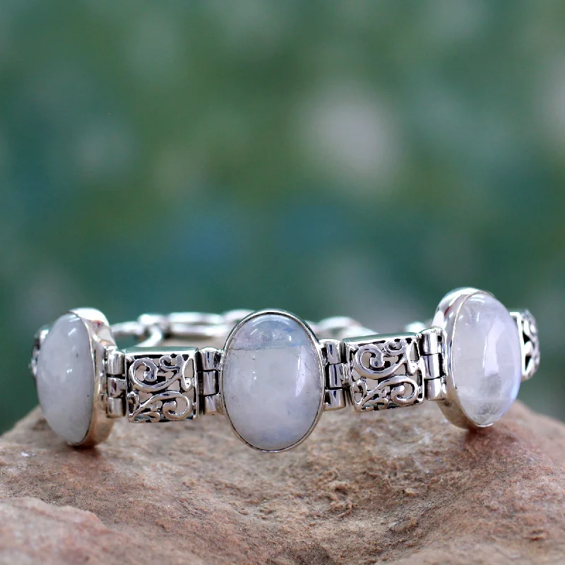 Minimalist charm bracelets with stones-Floral Legends Artisan Crafted Moonstone Sterling Silver Bracelet