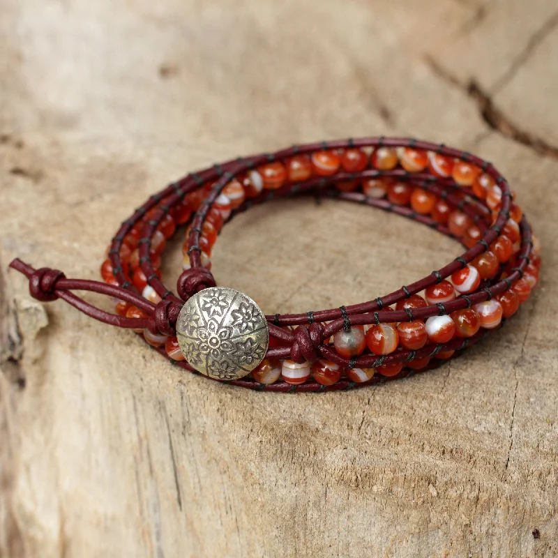 Boho style adjustable beaded bracelets-Forest Flower Hand Made Carnelian Wrap Bracelet