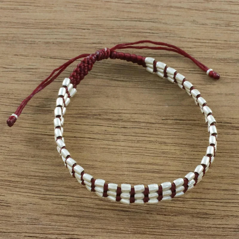 Minimalist wire bracelets for men-Friendly Red Handmade Silver 950 Bead and Red Cord Bracelet