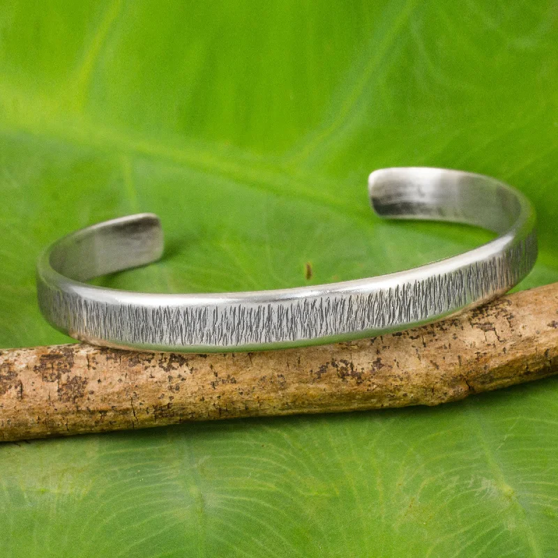 Custom photo bracelets for gifts-Gentle Sea Grass Free Trade Cuff Bracelet Sterling Silver from Thailand