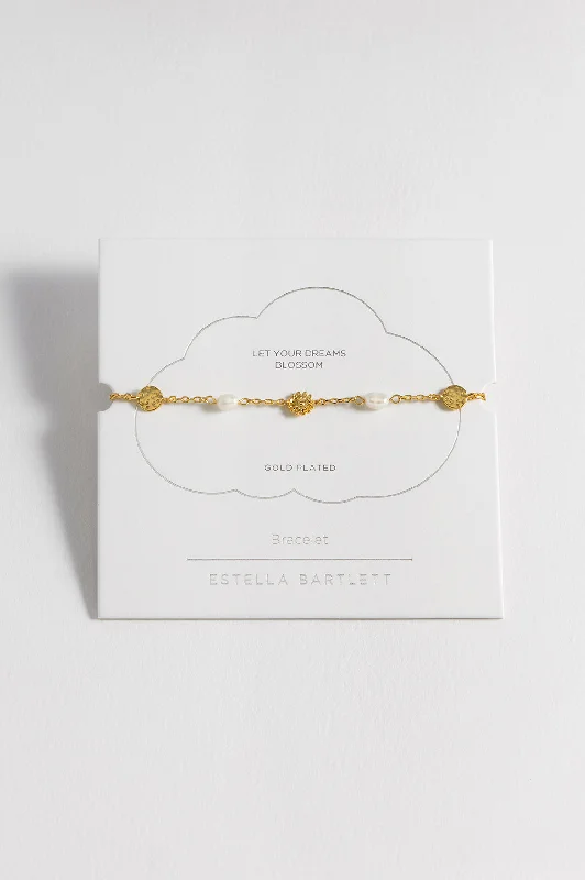 Custom gold-plated bangles for women-Textured Disc Flower Pearl Bracelet