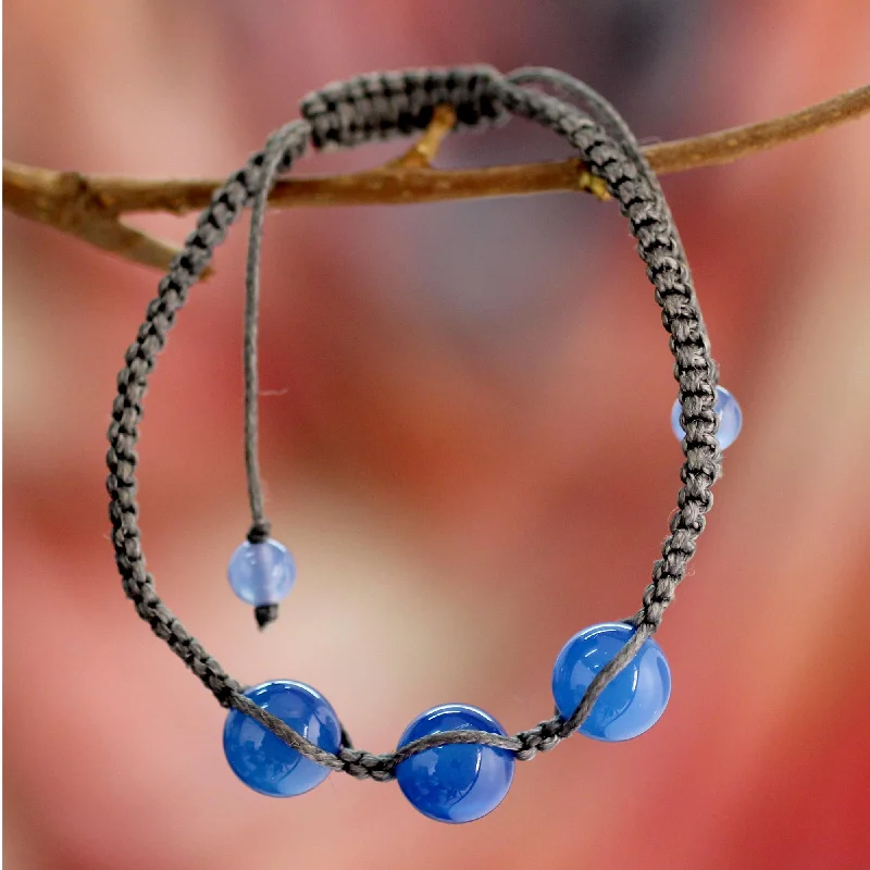 Healing gemstone bracelet designs for men-Harmony Blue Chalcedony Shambhala-style Macrame Bracelet from India