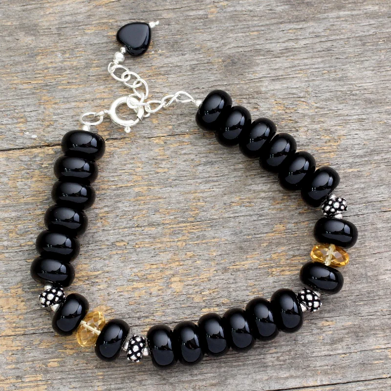 Simple beaded friendship wristbands-Heart Style Fair Trade Beaded Onyx Bracelet