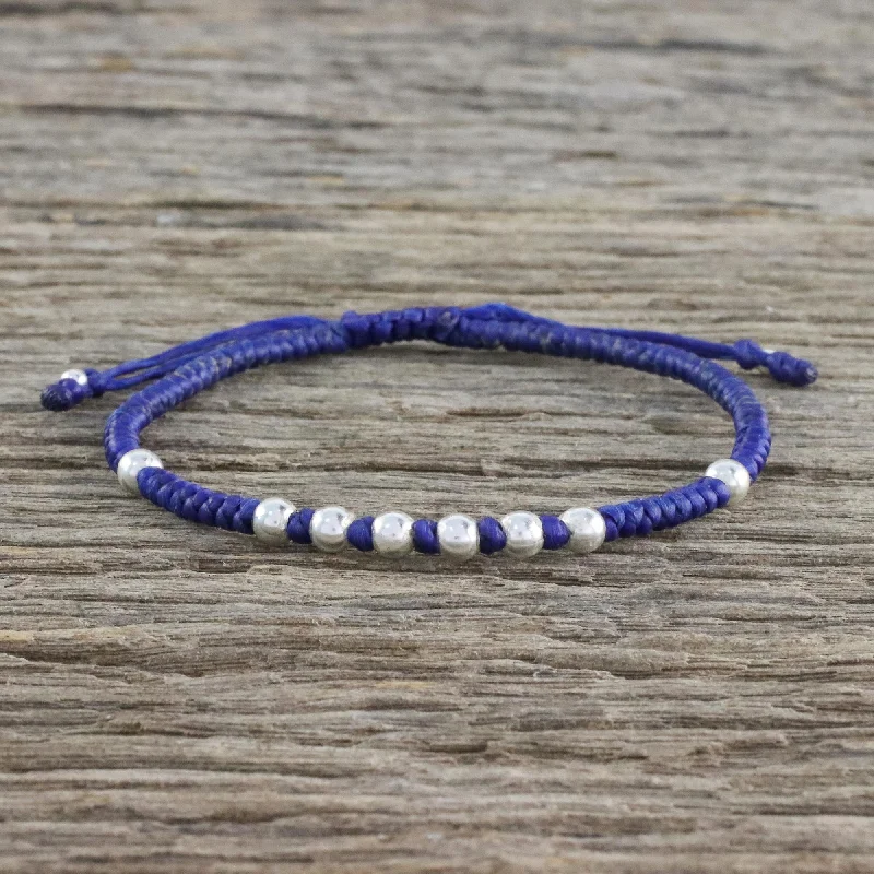 Bohemian style beaded bracelets-Hill Tribe Ultramarine Ultramarine Cord Bracelet with 950 Silver Beads