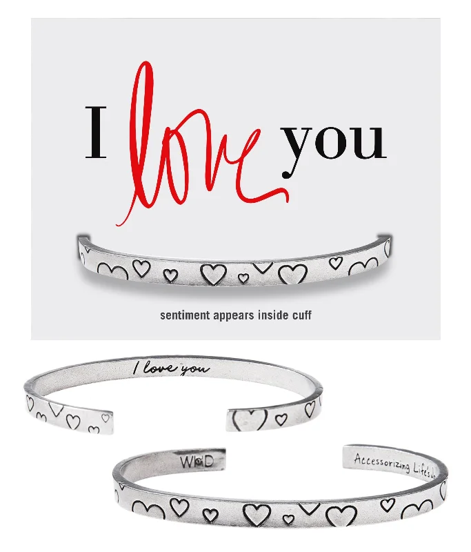 Custom-designed gemstone bangles-I Love You Quotable Cuff Bracelet