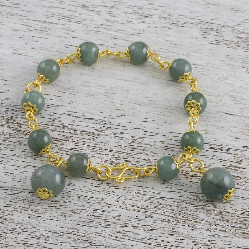 Bohemian-style gemstone bracelets-Jade Deluxe 18K Gold Plated Jade Link Bracelet with Hook Clasp