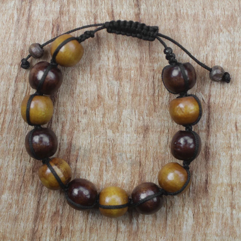 Elegant gold chain bracelets for men-Lively Shades Adjustable Sese Wood Beaded Bracelet from Ghana