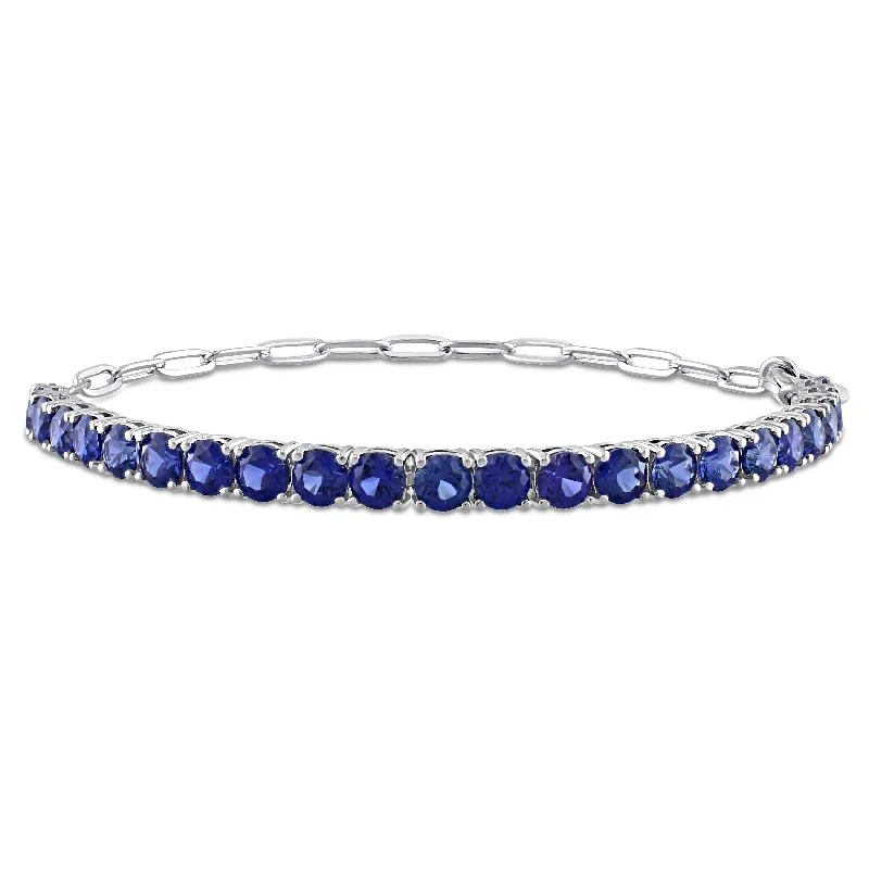 Elegant silver cuff bracelets with charms-Miadora 6 CT TGW Blue Cubic Zirconia Tennis Bracelet in Sterling Silver