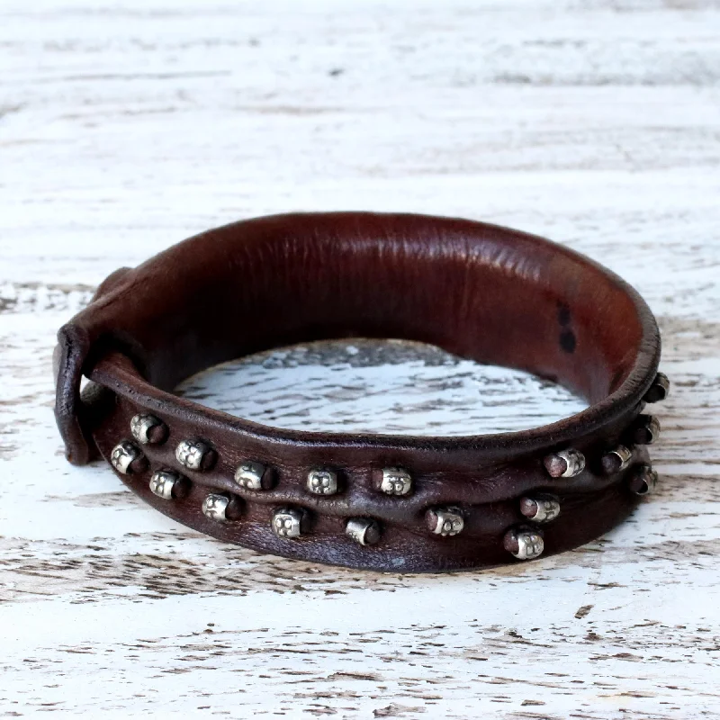 Unique friendship bracelets for women-Mountain Rock Leather wristband bracelet