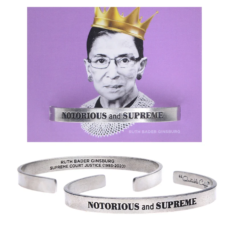 Adjustable chain bracelets for women-Notorious and Supreme Quotable Cuff Bracelet - Ruth Bader Ginsburg