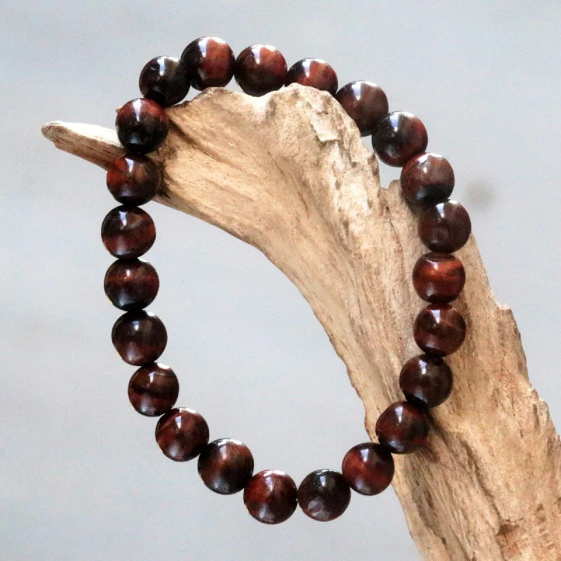 Trendy gemstone bangle bracelets-Sanur Chocolate Women's Brown Agate Beaded Stretch Bracelet