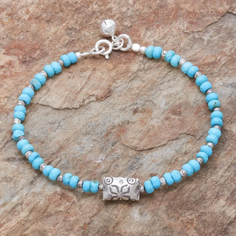 Minimalist leather bracelet designs-Sky Harmony Karen Hill Tribe Silver and Recon. Turquoise Bracelet