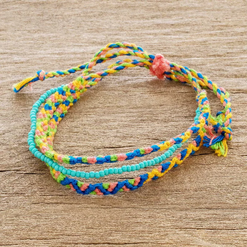 Boho chic leather wrap bracelets-Solola Spring Spring Colors Cotton Macrame Bracelet with Beads