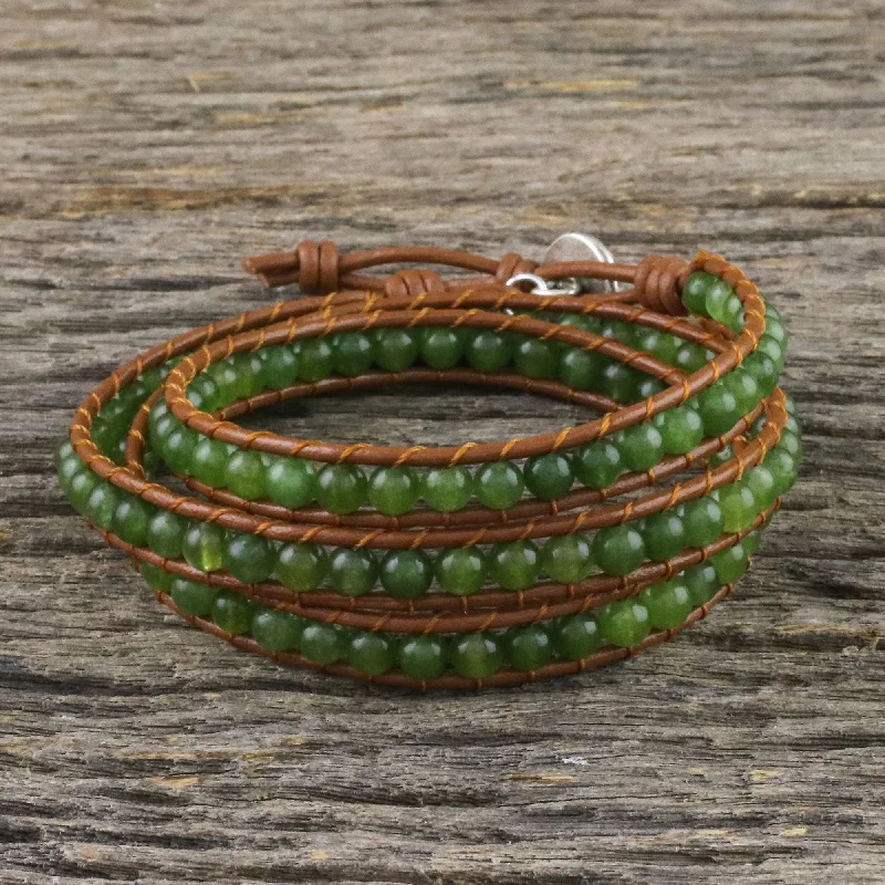 Designer tennis bracelets with diamonds-Spring Forest Green Quartz Beaded Wrap Bracelet from Thailand