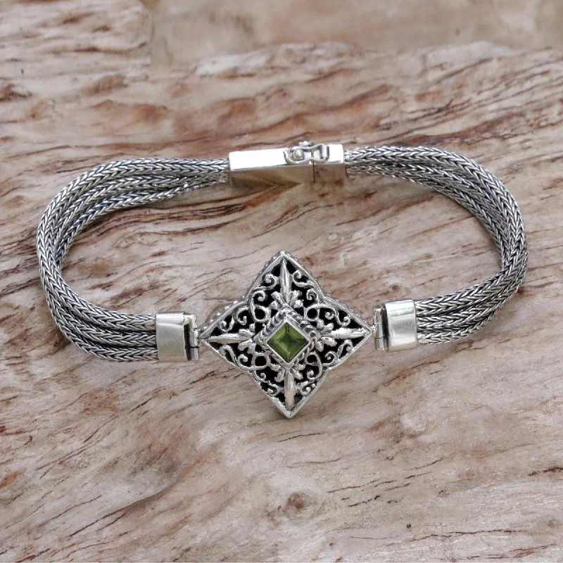 High-quality gold bracelets for women-Star Guidance Hand Crafted Bali Style Sterling Silver and Peridot Bracelet