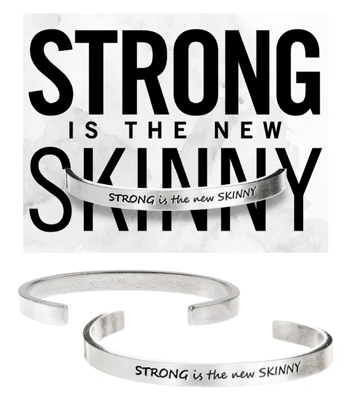 High-quality silver bangles for men-Strong Is The New Skinny Quotable Cuff Bracelet