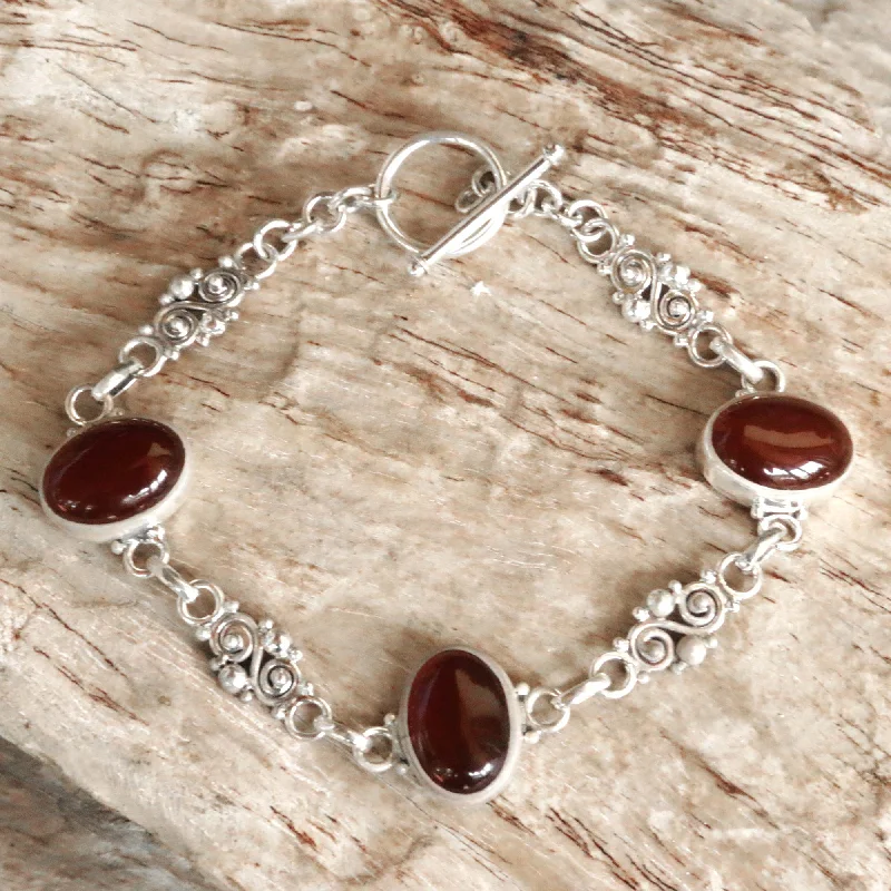 Fashionable leather bracelets for daily wear-Sunset in Bali Sterling Silver Carnelian Link Bracelet