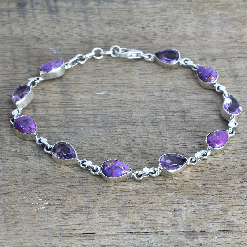 Vintage beaded bracelets for women-Tears of India Amethyst Composite Turquoise Link Bracelet from India