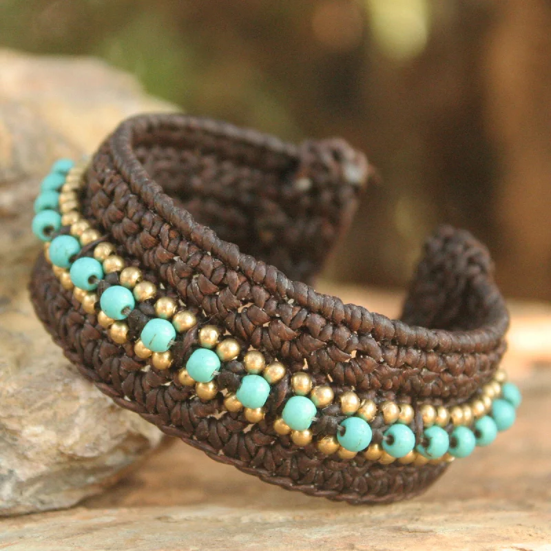 Adjustable leather cord bracelets for women-Thai Supreme Turquoise Colored Cuff Bracelet