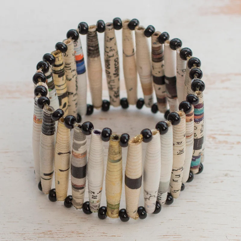 Healing crystal beaded bracelets for wellness-The News is White Recycled Paper Wristband Bracelet