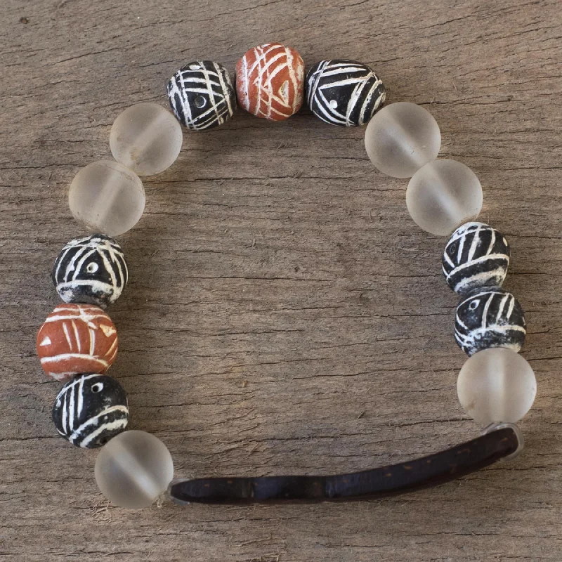 Personalized wire-wrapped bangle bracelets-Together in Fellowship African Beaded Terracotta Unity Bracelet from Ghana