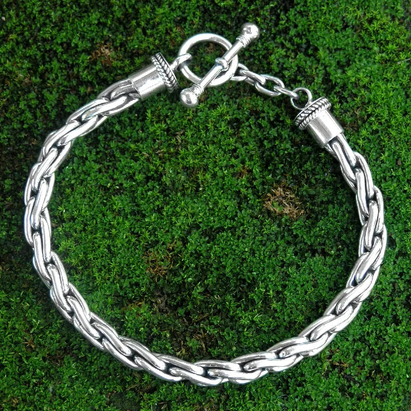 Unique men's leather bracelets-Twist Sphere Handmade Braided Sterling Silver Chain Bracelet