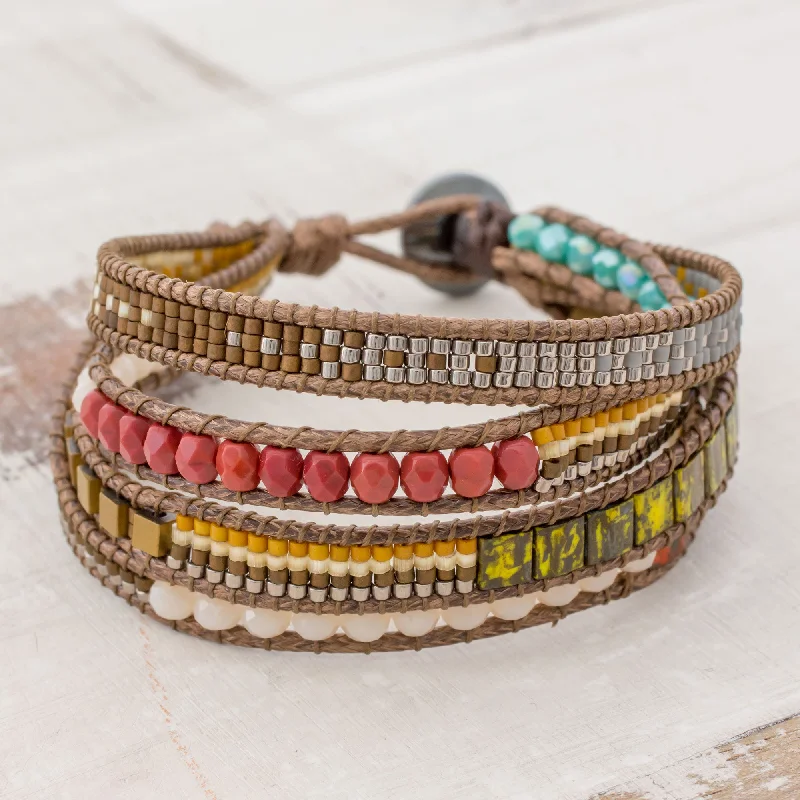 Handcrafted gemstone bracelets for layering-Universal Beauty Multicolored Glass Beaded Wristband Bracelet from Guatemala